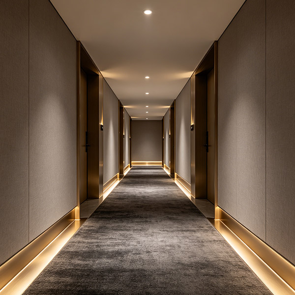Aluminum alloy skirting board in hotel corridor area